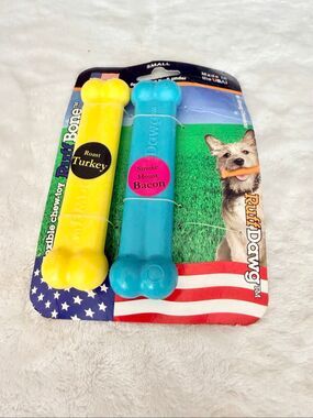RuffDawg PuffBone Small Dog Chew Toys 2 Pack Turkey Bacon Made in USA